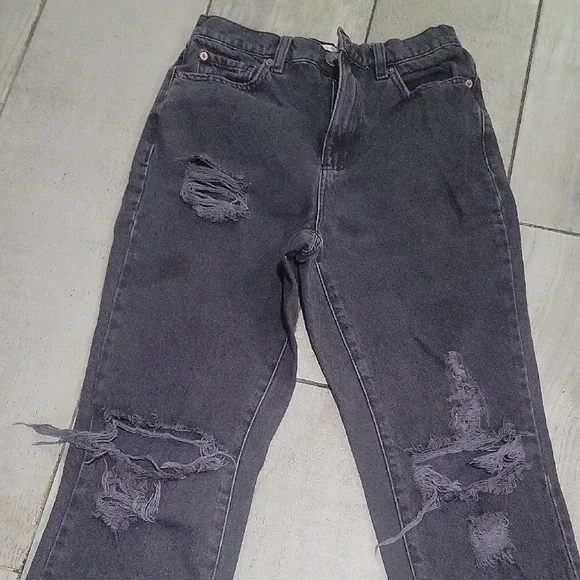 Garage Black  Distress Denim vintage Straight  Jeans Size 03 Or 26 - Picture 2 of 5